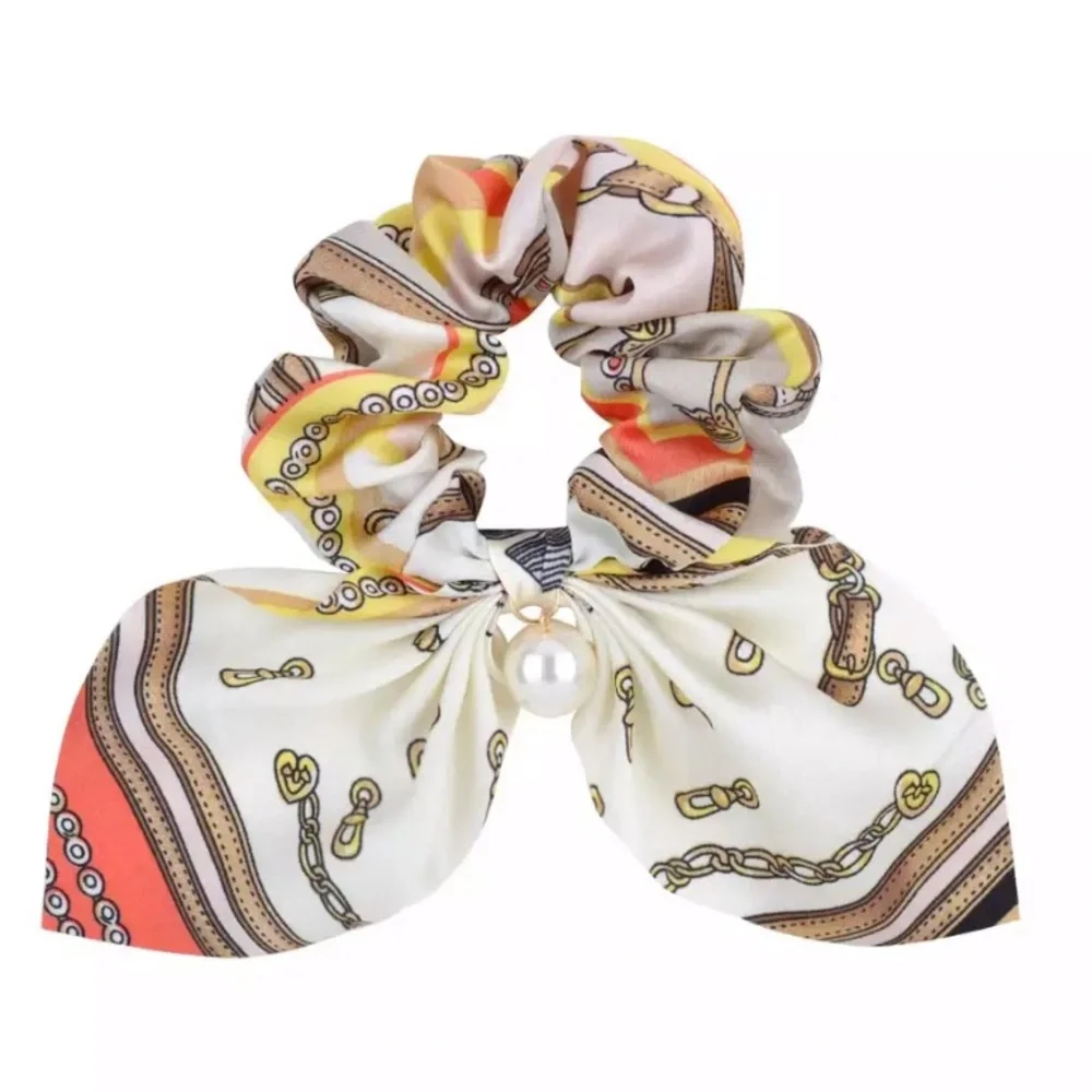 NEW Chiffon Bowknot Scrunchies w/ Faux Pearl